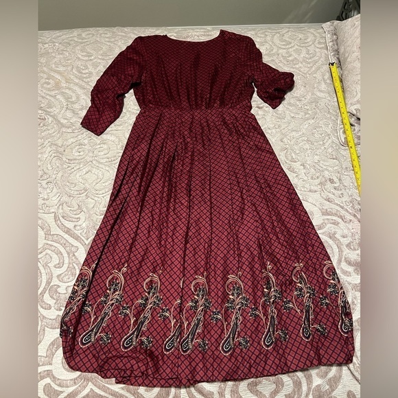 Vintage Eleanor Colton Women's Wine Silk Dress – Size 14 - Picture 3 of 11
